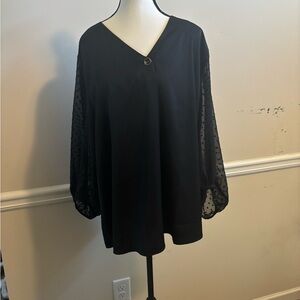 Elegant Black Women's Top with Sheer Sleeves